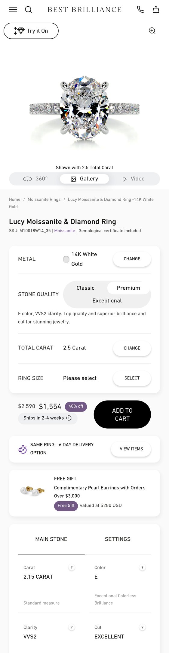 Lucy Moissanite & Diamond Ring -14K White Gold