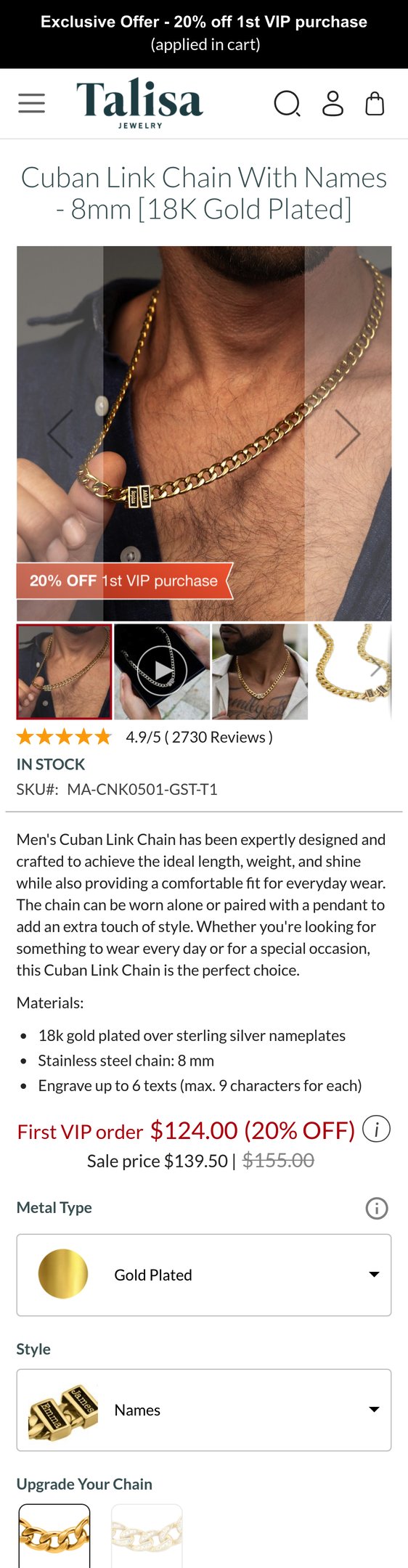 Cuban Link Chain With Names - 8mm [18K Gold Plated]