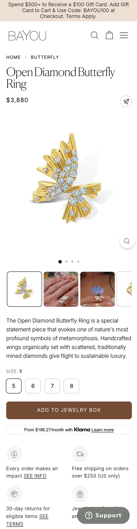 Open Diamond Butterfly Ring