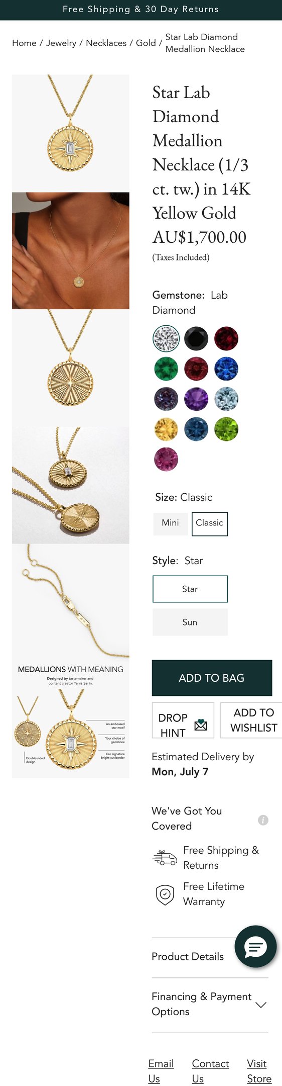 14K Yellow Gold Star Lab Diamond Medallion Necklace (1/3 ct. tw.)