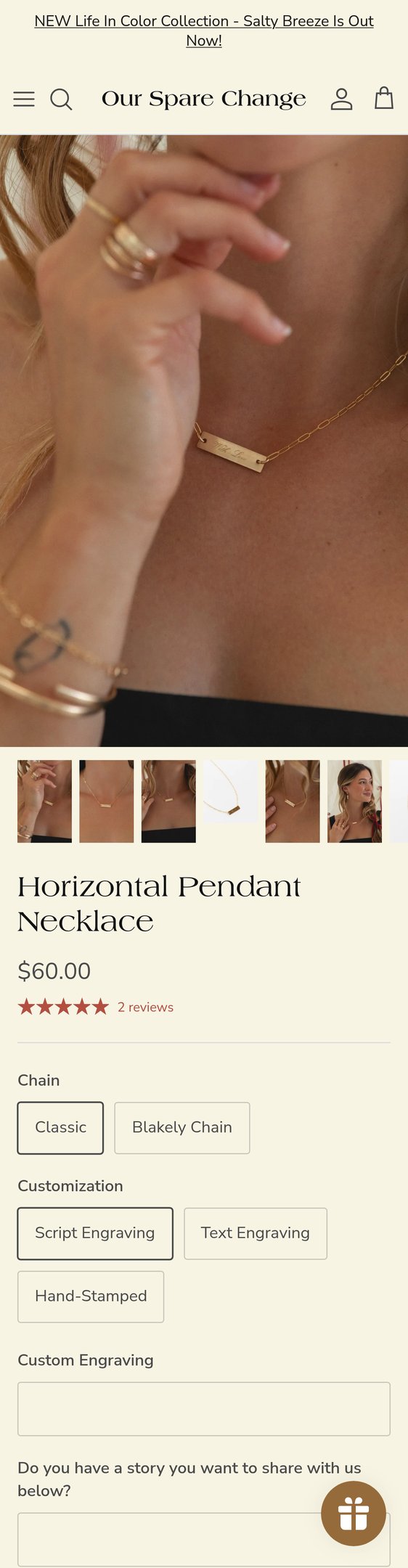Horizontal Pendant Necklace