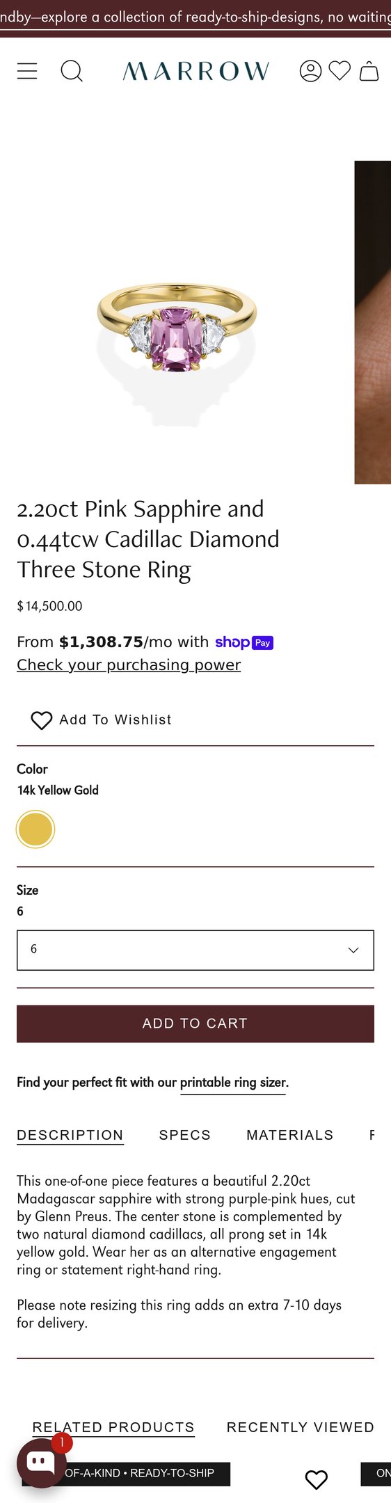 2.20ct Pink Sapphire and 0.44tcw Cadillac Diamond Three Stone Ring