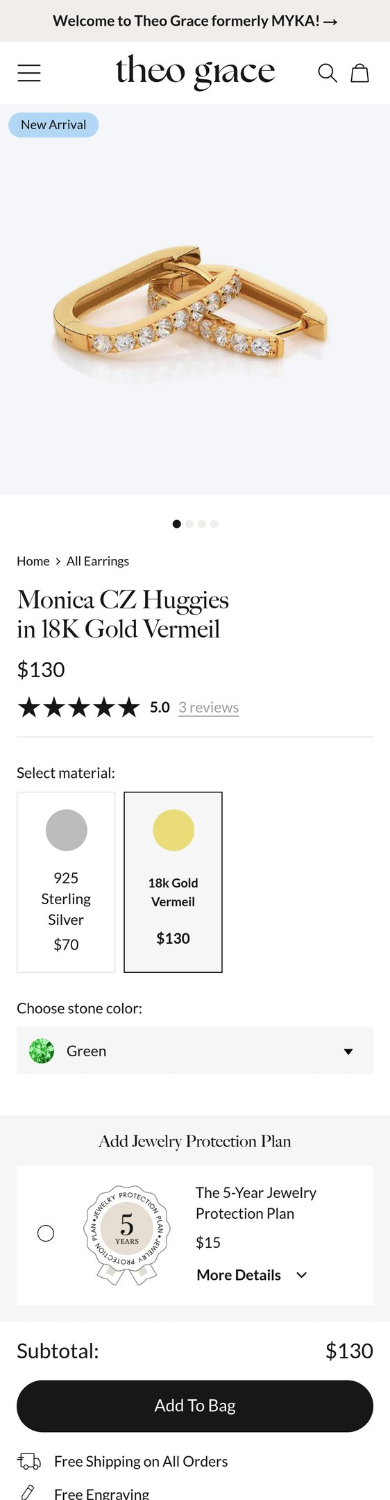 Monica CZ Huggies in 18K Gold Vermeil