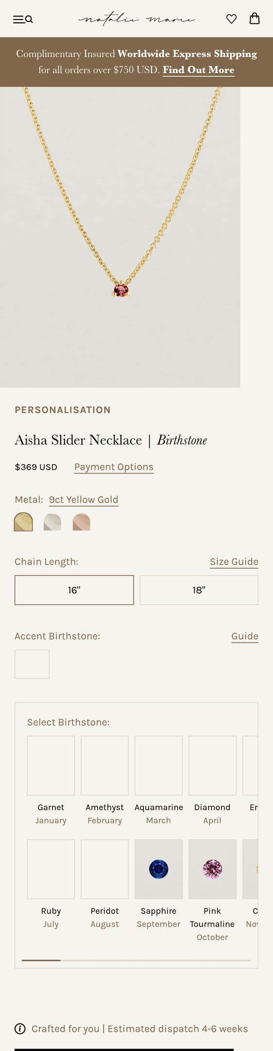 Aisha Slider Necklace | Birthstone