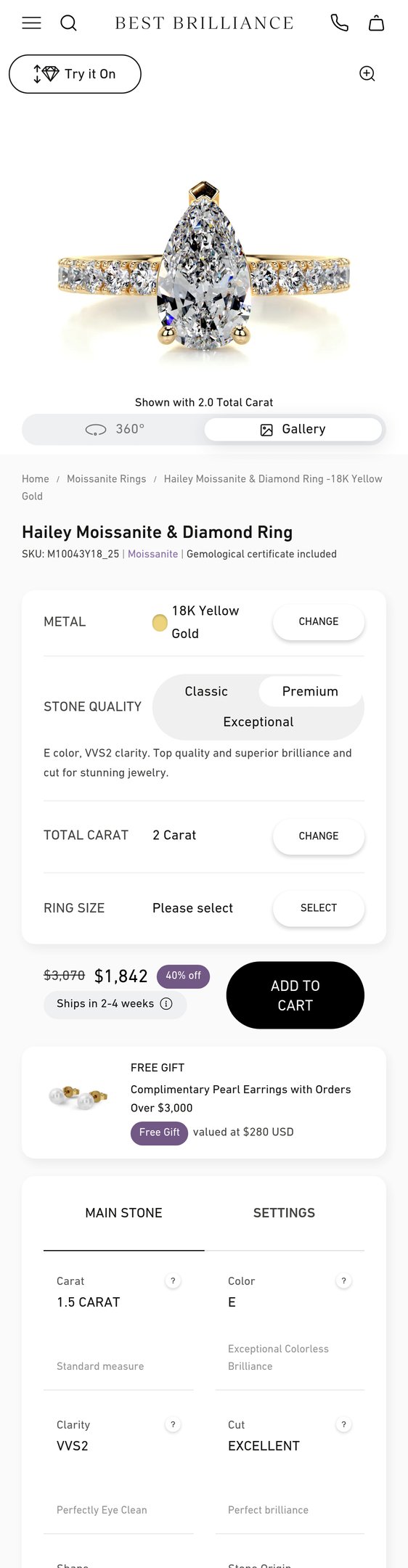 Hailey Moissanite & Diamond Ring -18K Yellow Gold