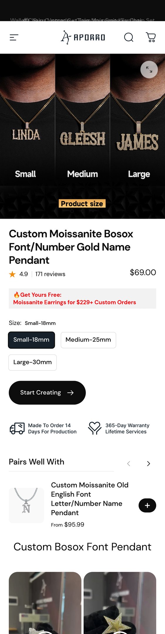 Custom Moissanite Bosox Font/Number Gold Name Pendant