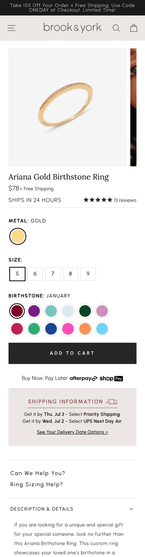 Ariana Gold Birthstone Ring