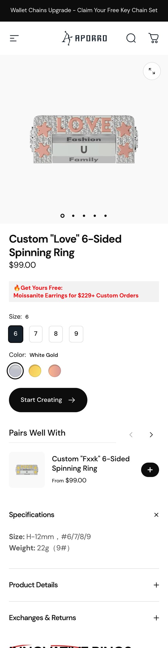 Custom "Love" 6-Sided Spinning Ring