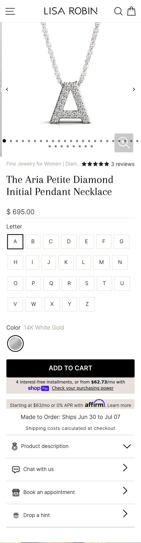 The Aria Petite Diamond Initial Pendant Necklace
