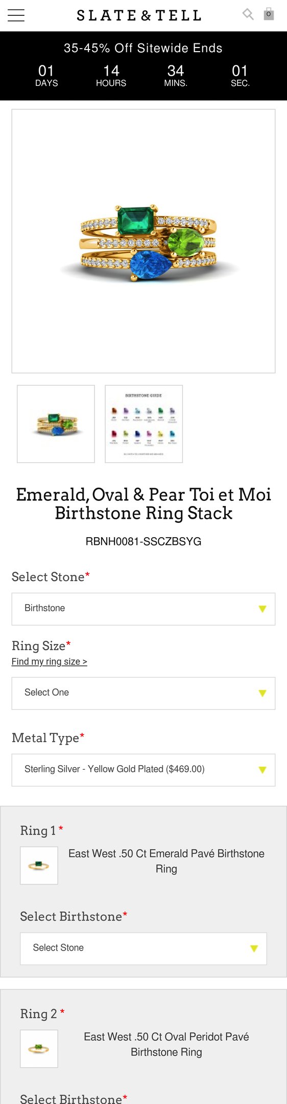 Emerald, Oval & Pear Toi et Moi Birthstone Ring Stack