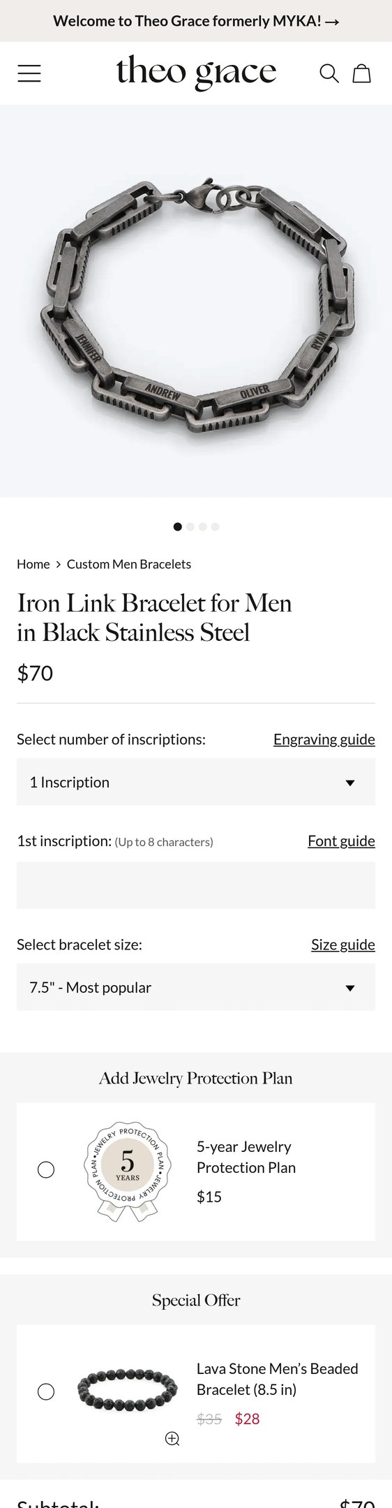 Iron Link Bracelet for Men in Black Stainless Steel