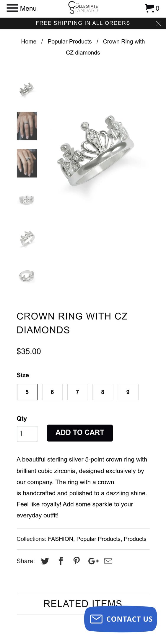 Crown Ring with CZ diamonds