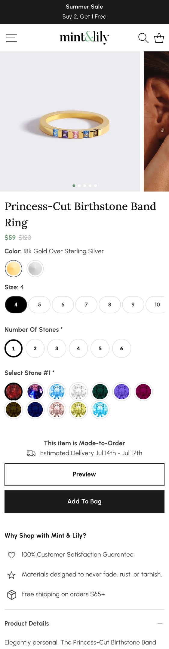 Princess-Cut Birthstone Band Ring