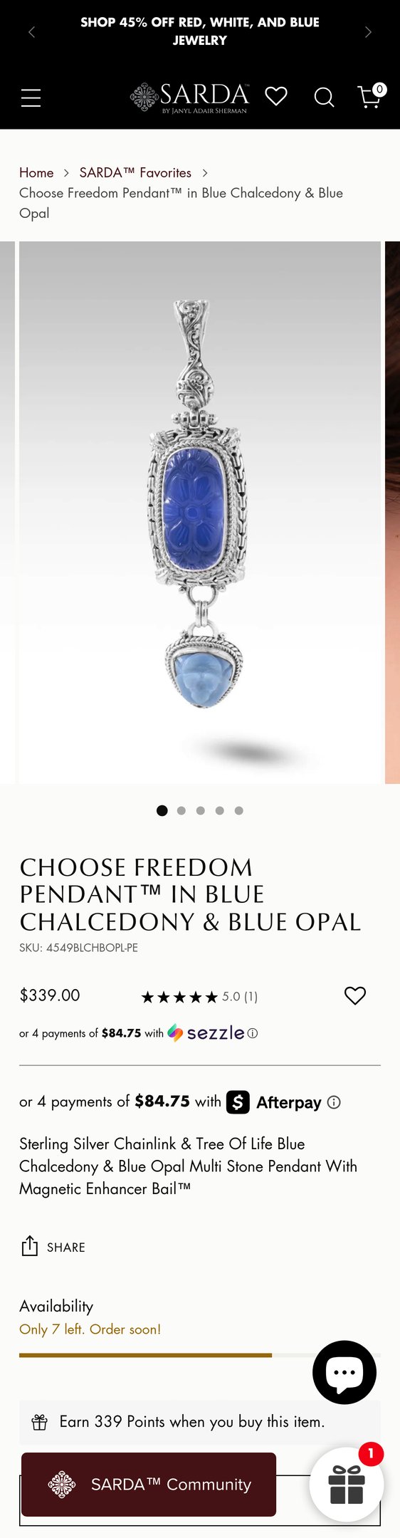 Choose Freedom Pendant™ in Blue Chalcedony & Blue Opal