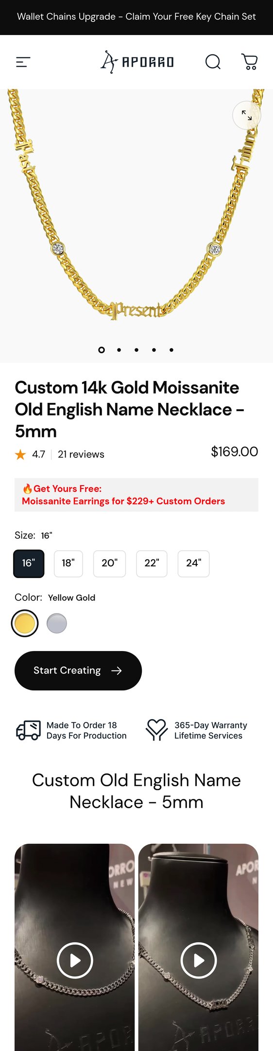 Custom 14k Gold Moissanite Old English Name Necklace - 5mm