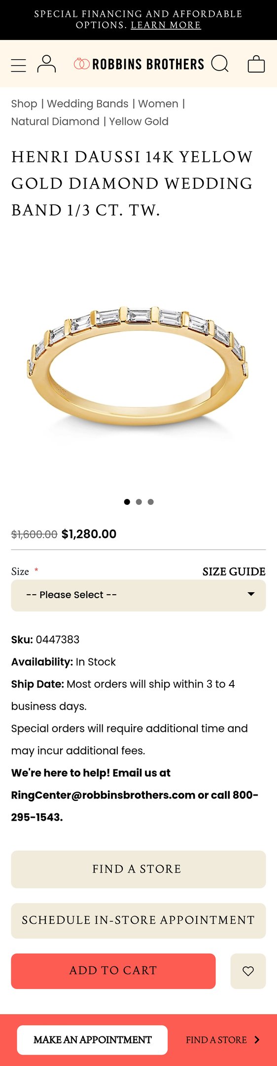 Henri Daussi 14k Yellow Gold Diamond Wedding Band 1/3 ct. tw.