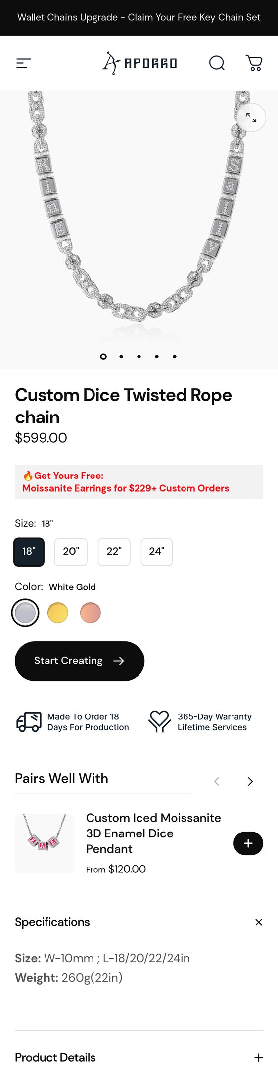 Custom Dice Twisted Rope chain