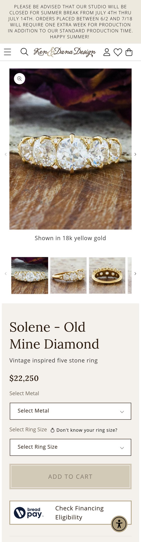 Solene: Vintage Inspired Old Mine Cut Five Stone Diamond Ring