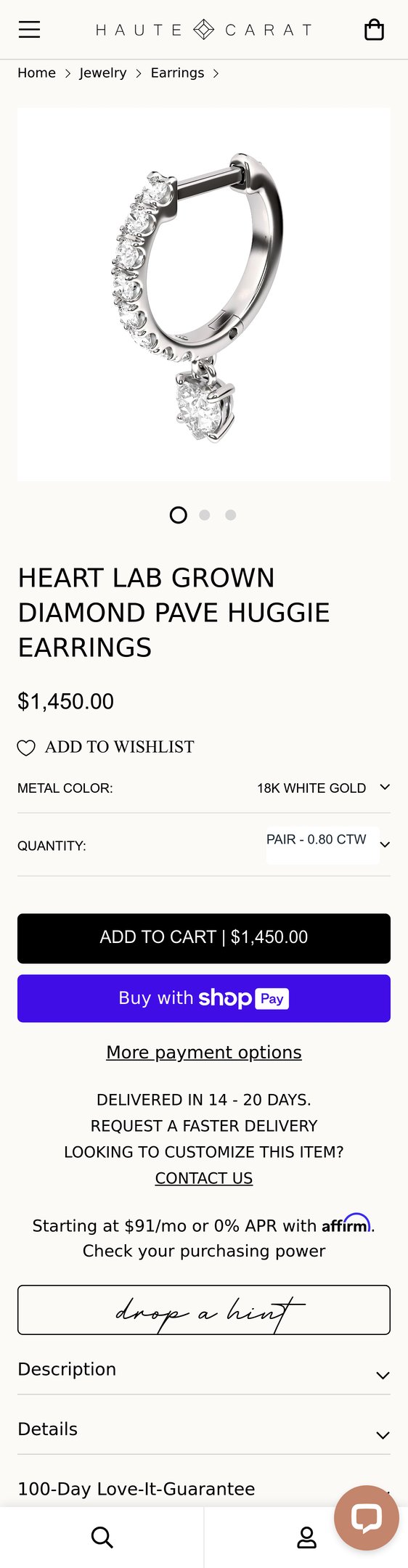 Heart Diamond Pave Huggie | Shop Now
