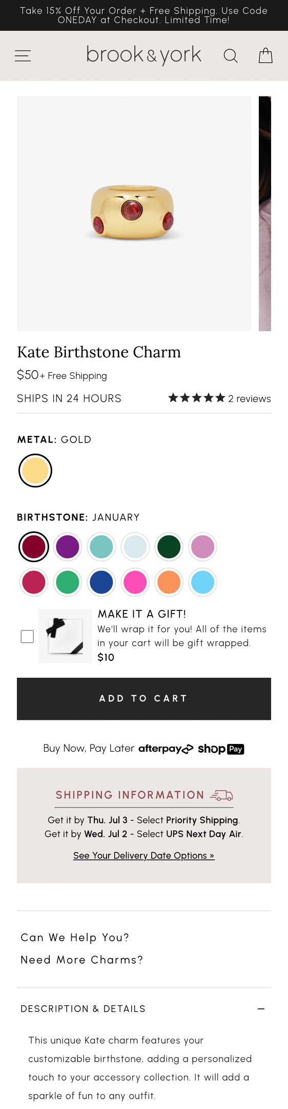 Kate Birthstone Charm