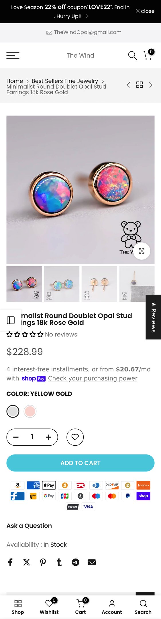 Australian Doublet Round Stud Earrings 18k Rose Gold | The Wind Opal
