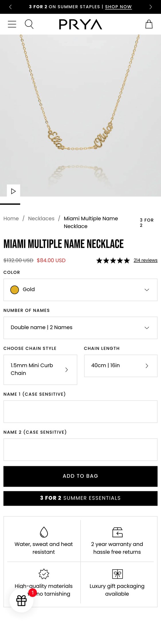 Miami Multiple Name Necklace | Personalised Jewellery