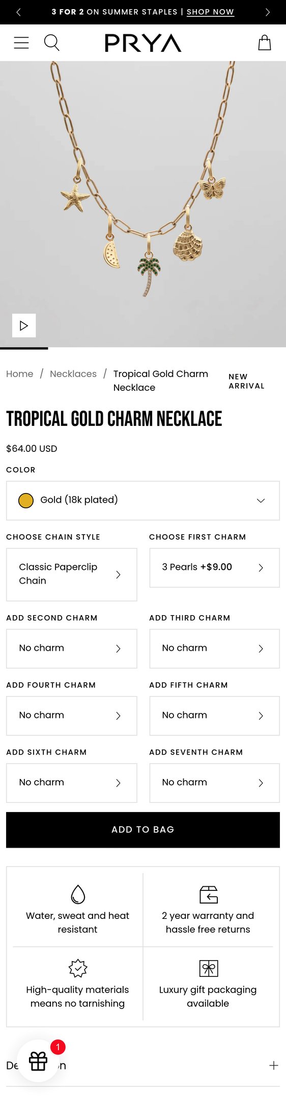 Gold Charm Necklace | Personalised Pendant Chain