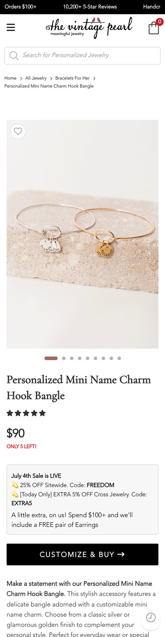 Personalized Mini Name Charm Hook Bangle