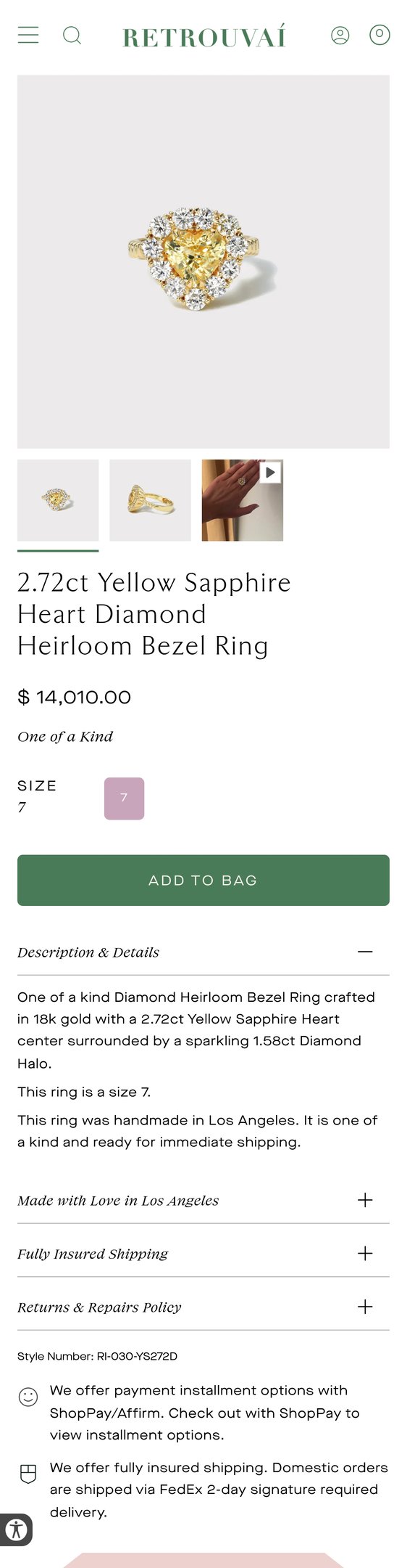2.72ct Yellow Sapphire Heart Diamond Heirloom Bezel Ring
