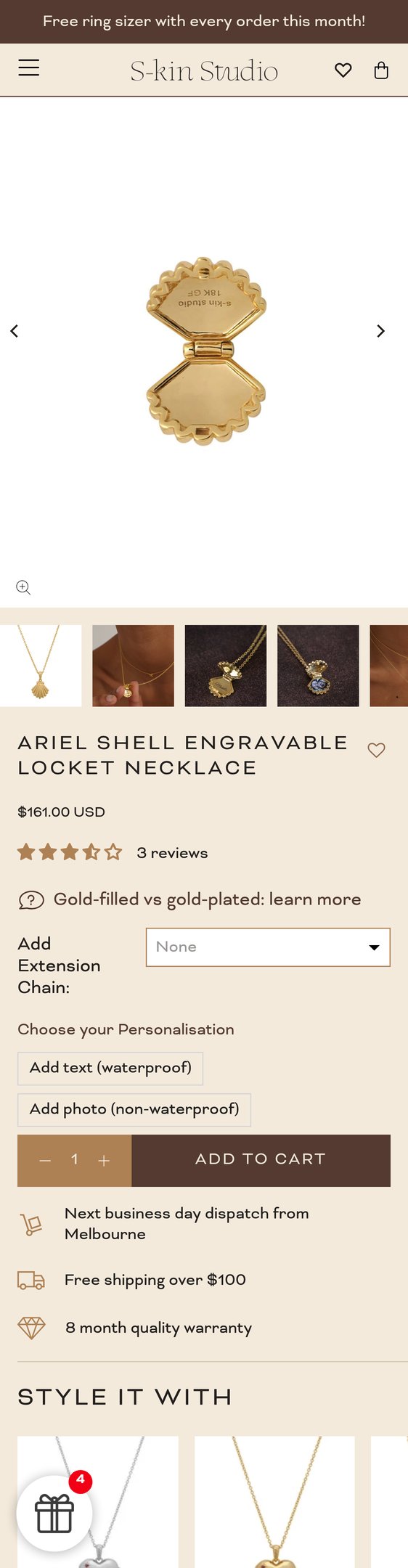 Ariel Shell Engravable Locket Necklace | S-kin Studio Custom Jewelry