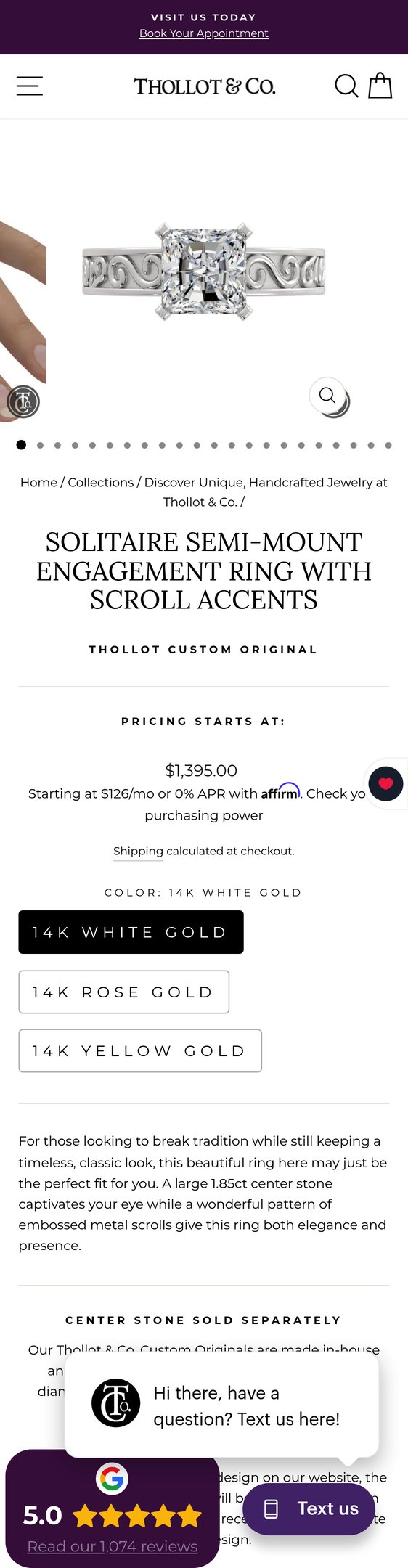 Solitaire Semi-Mount Engagement Ring with Scroll Accents