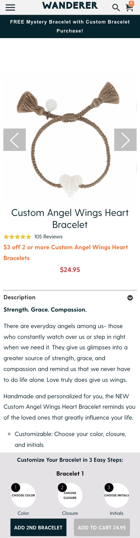 Custom Angel Wings Heart Bracelet