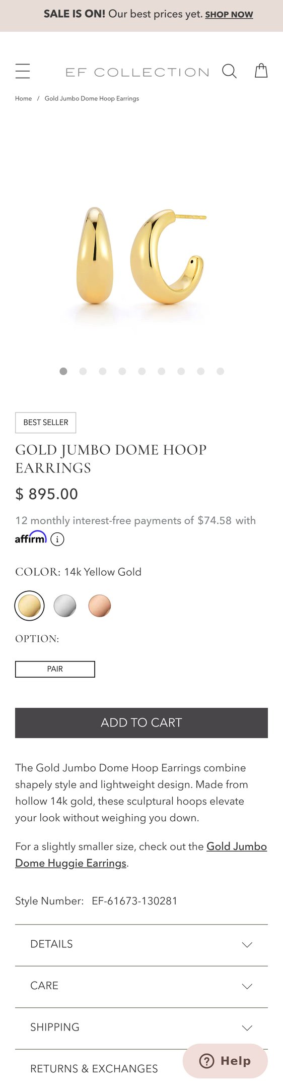 Gold Jumbo Dome Hoop Earrings