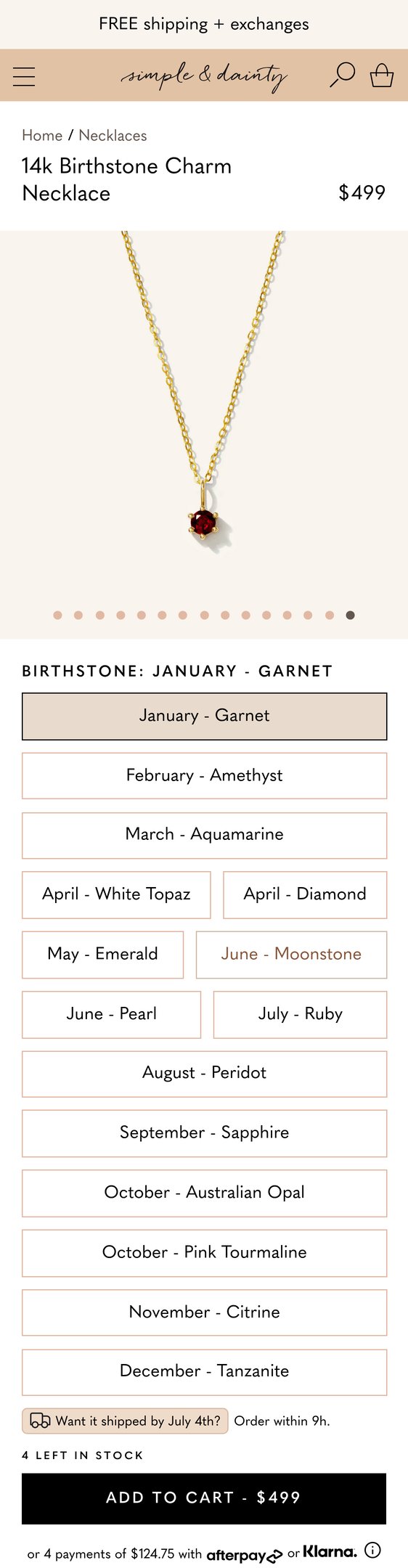 14k Birthstone Charm Necklace