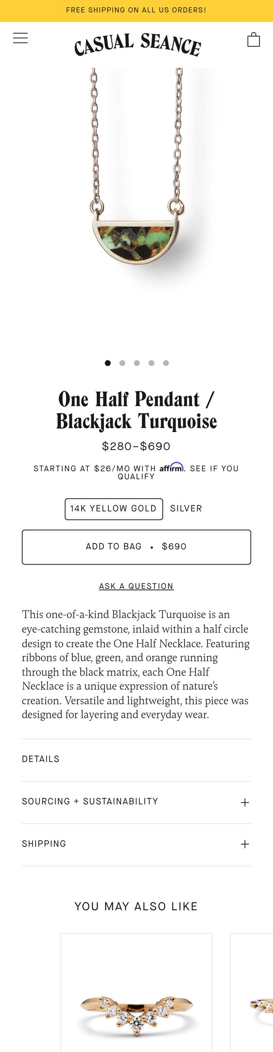 One Half Pendant / Blackjack Turquoise