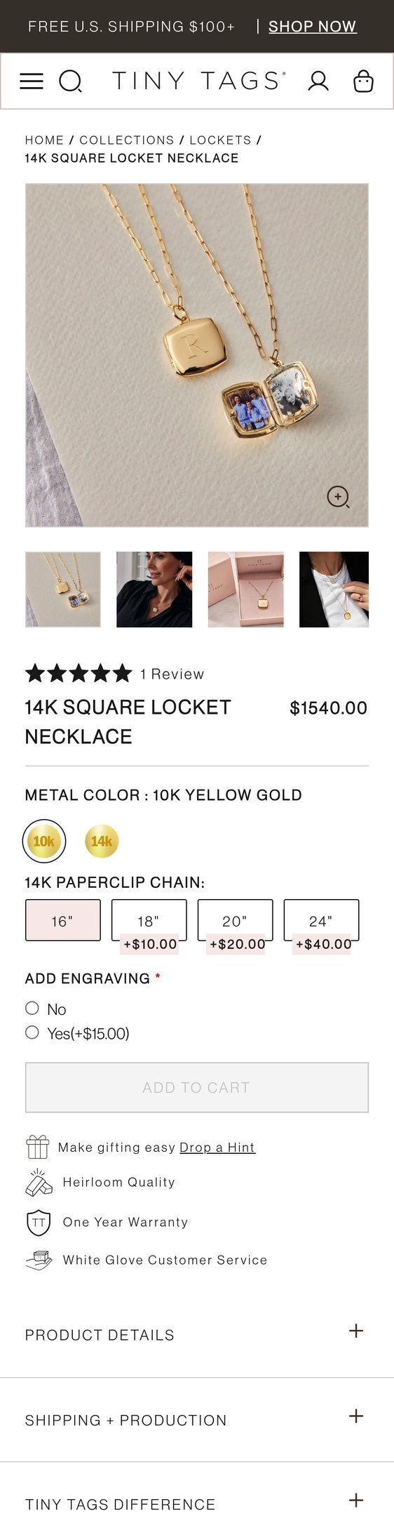 14k Square Locket Necklace