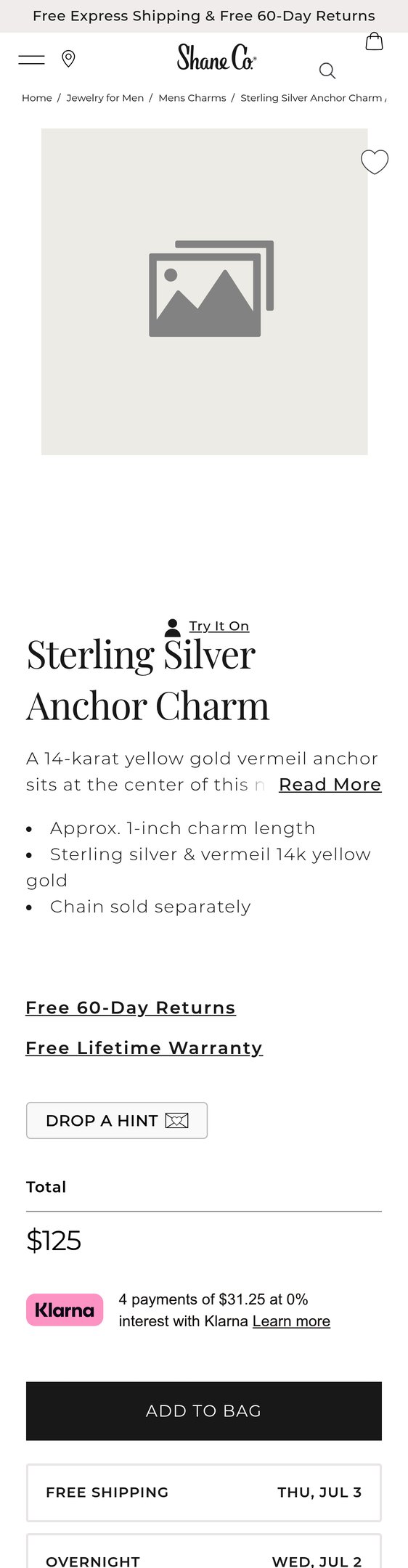 Sterling Silver Anchor Charm