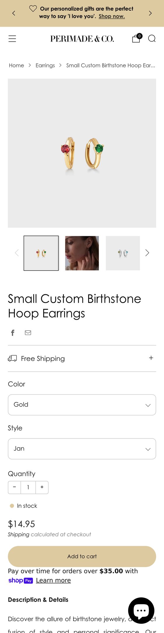 Small Custom Birthstone Hoop Earrings