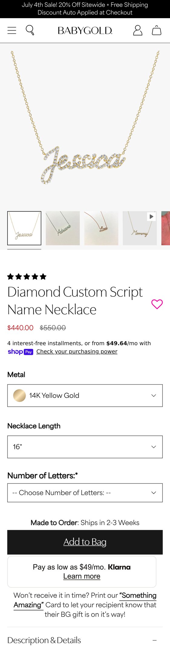 14K Gold Diamond Custom Script Name Necklace