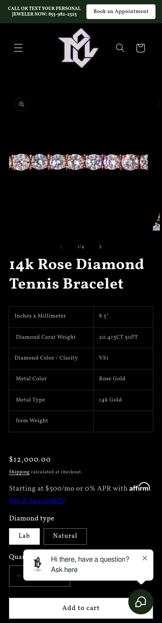 14k Rose Diamond Tennis Bracelet