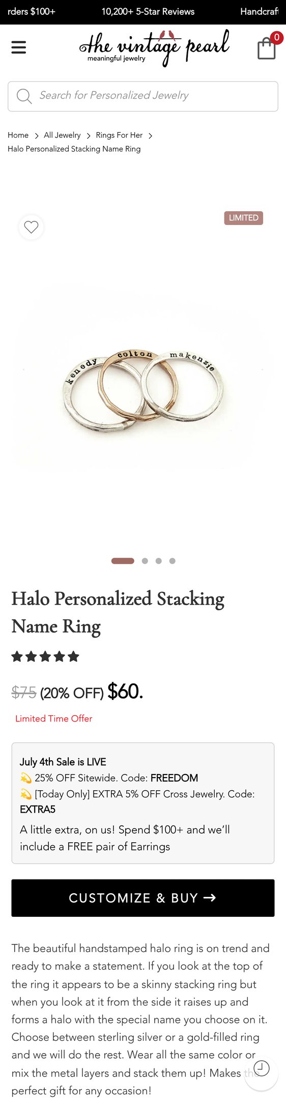 Halo Personalized Stacking Name Ring