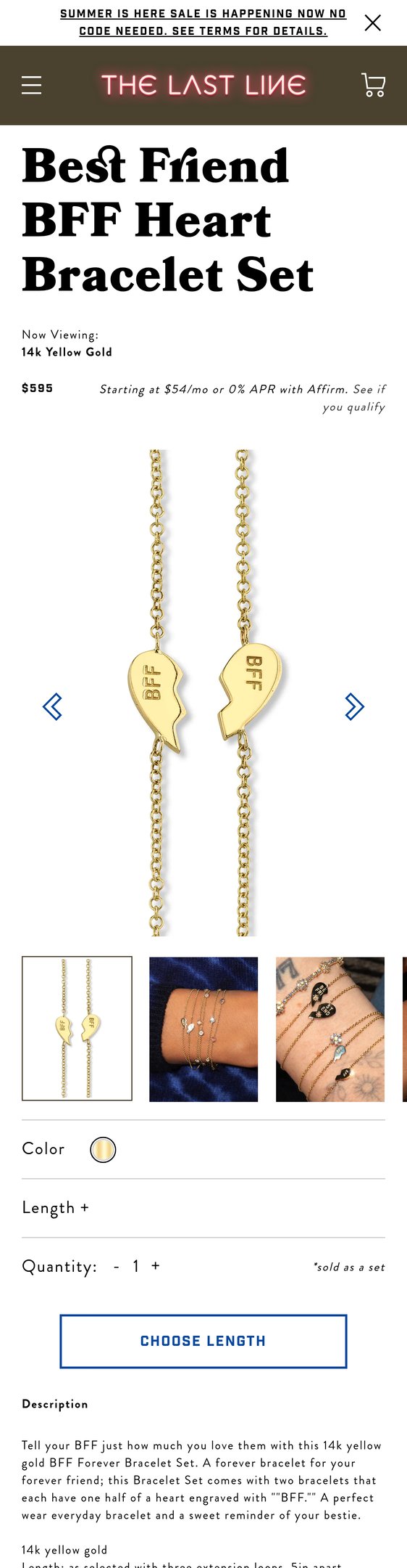 Best Friend BFF Heart Bracelet Set - 14k Yellow Gold