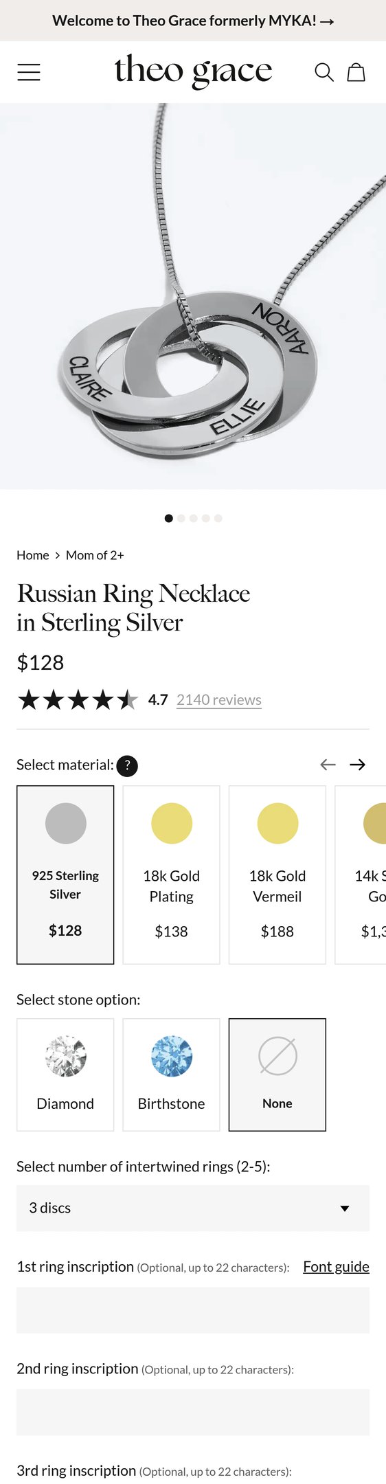 Russian Ring Necklace in Sterling Silver