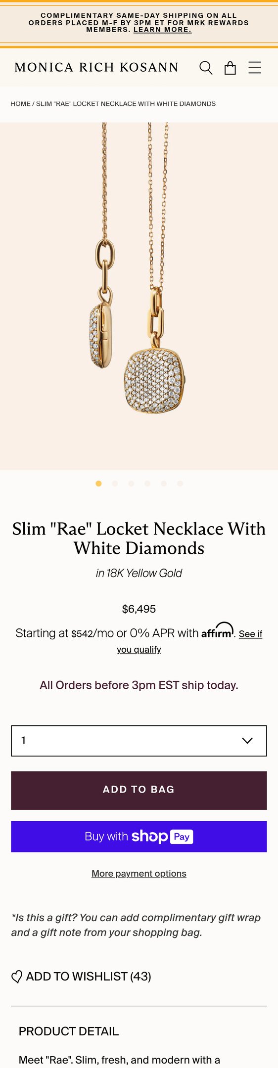 Slim "Rae" Locket with White Diamonds