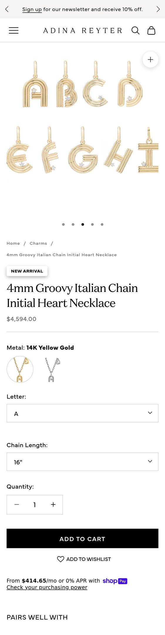 4mm Groovy Italian Chain Initial Heart Necklace