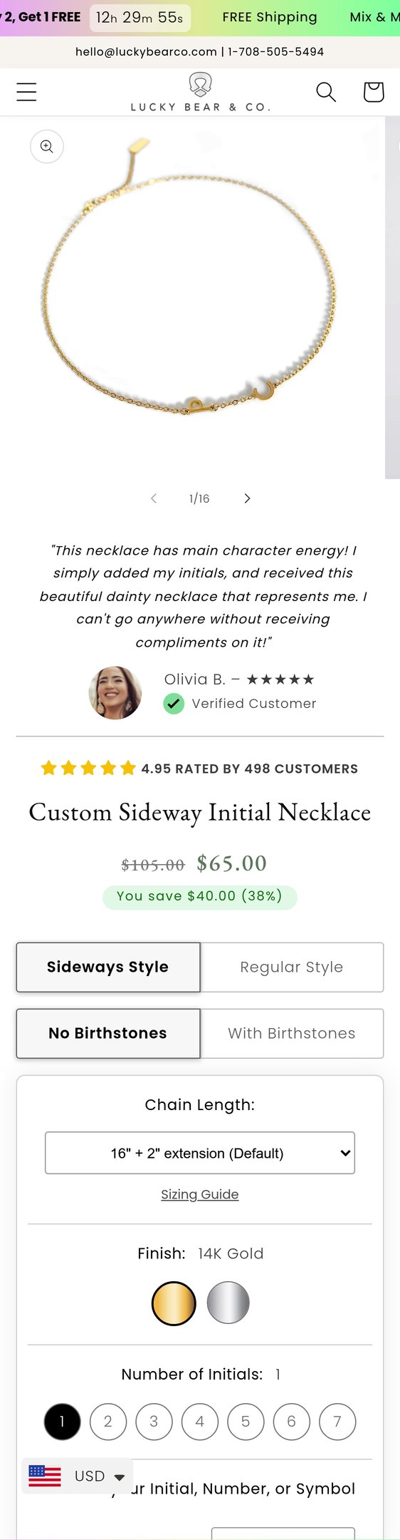 Custom Sideway Initial Necklace
