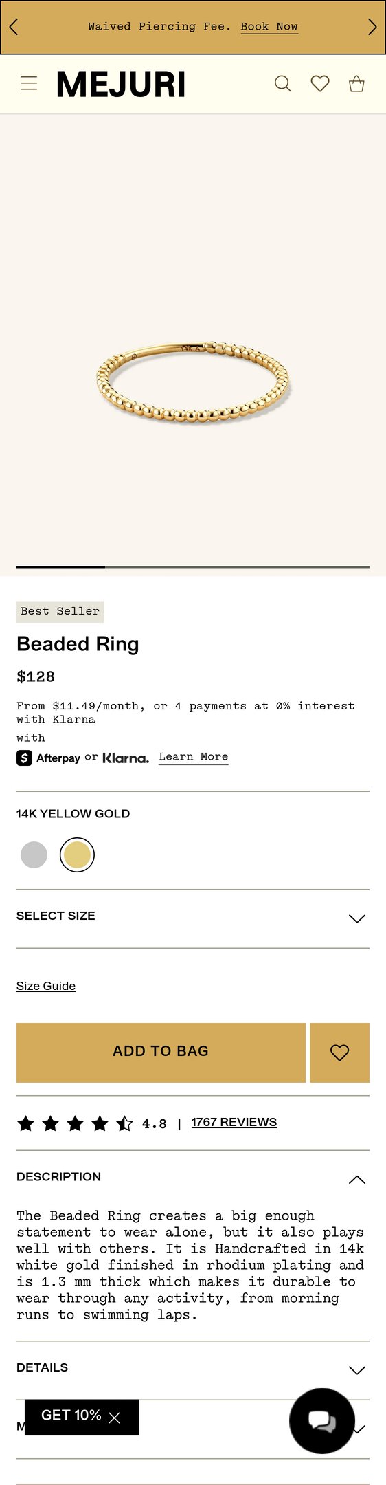 14k White Gold Beaded Stackable Ring - Jewelry