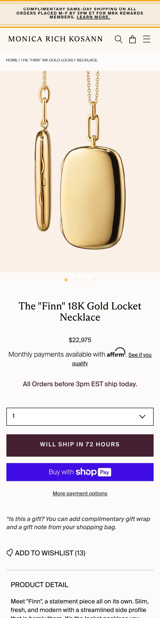 The "Finn" 18K Gold Locket Necklace