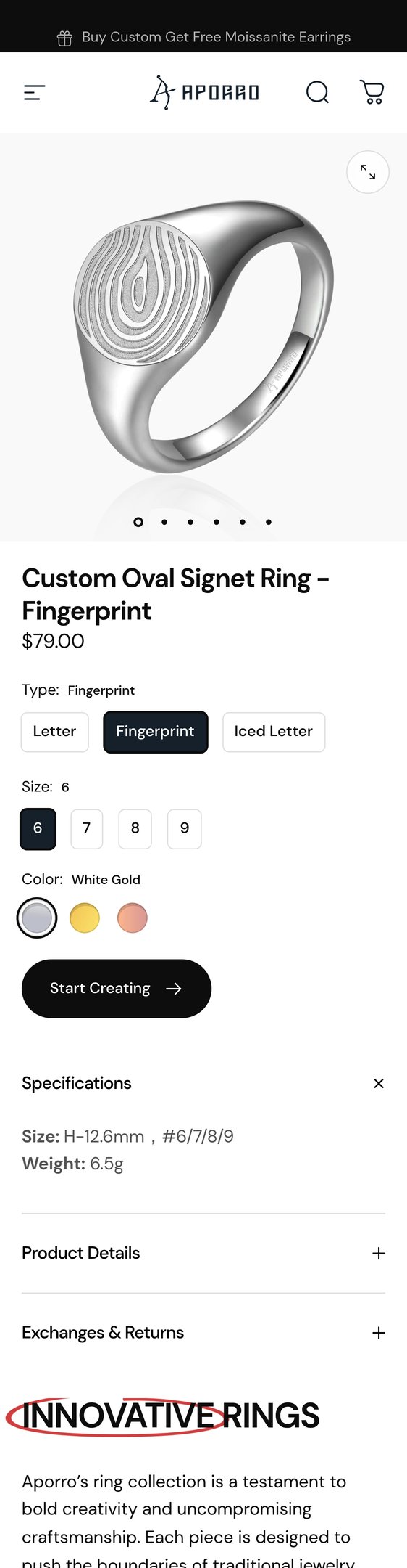 Custom Oval Signet Ring - Fingerprint