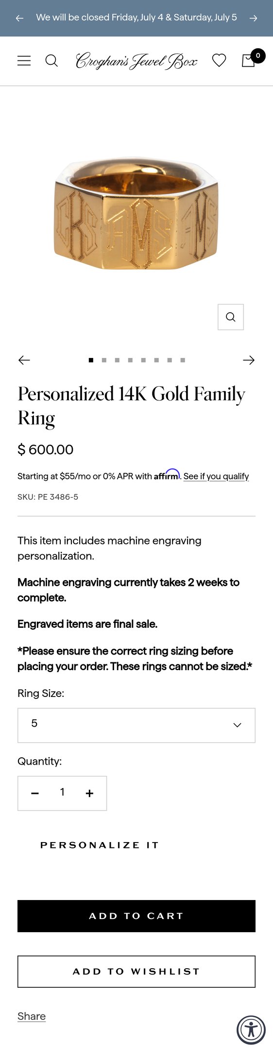Personalized 14K Gold Family Ring